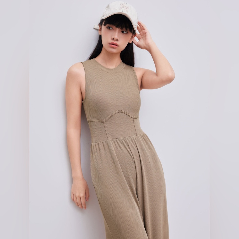 VIRAL Cider Sleeveless Stretchy Jumpsuit Tan